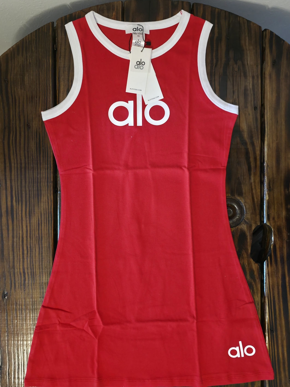ALO Yoga Red and White Sleeveless Mini Dress (Med, Small,)